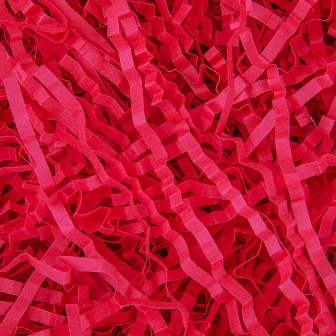 Caleihd Crinkle Cut Paper Grass Filler for Easter Christmas Wedding Birthday Bridesmaid Engagement Craft Gift Boxes Bags Filler Decoration 4.5oz Red