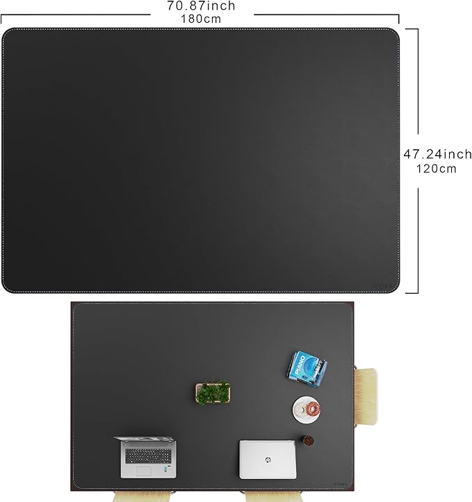 CENNBIE HUGE180 70.8" x 47" Black Leather Desk Mat for Conference Table, Dining Table, Work Table, Banquet Tables, Library Table