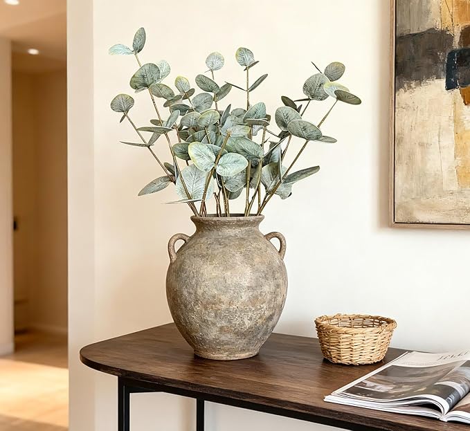 6 Pcs Artificial Eucalyptus Stems, 19.2 inch Artificial Green Plant Decorations, Suitable for Various vases, for Living Room, Office, Coffee Table, Home Decor