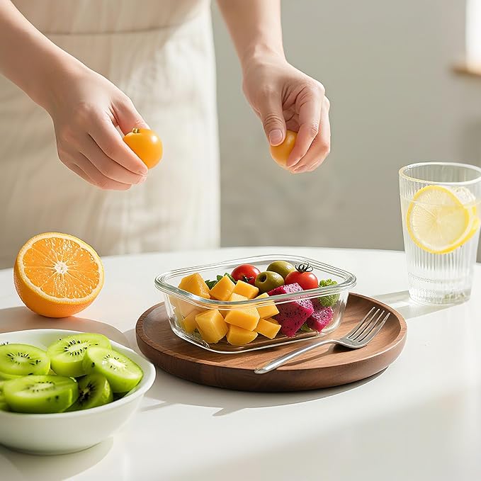 BAYZZ Glass Food Storage Containers, 5 Pack 35 Oz Glass Meal Prep Containers, Lunch Boxes with Airtight BPA-Free Lids, Microwave, Freezer and Dishwasher Safe,Green