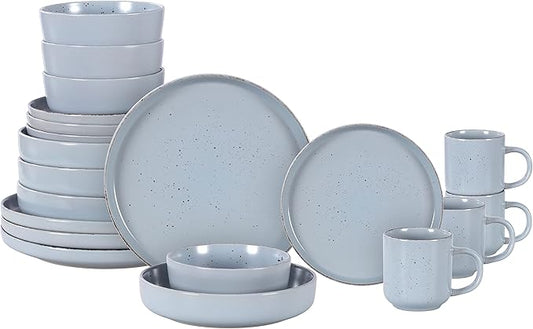 HomeVSS 20-Piece Dinnerware Set - Serves 4, Shiny Turquoise Glaze plates and bowls sets with Speckle Effect for Microwave & Dishwasher Safe