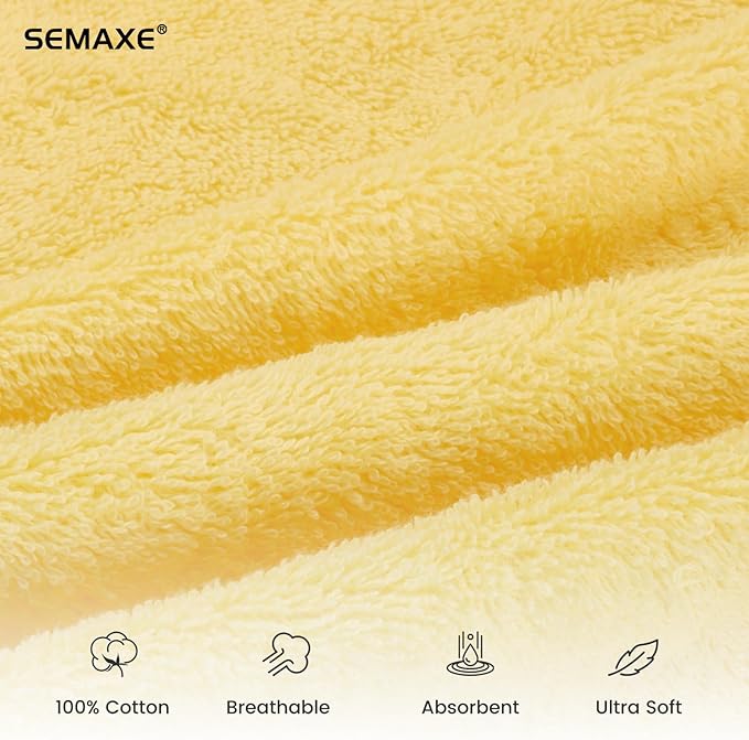 SEMAXE Yellow Hand Towels for Bathroom, 100% Cotton Towels with Hanging Loops, Hotel Spa Quality Absorbent Towels, 27" L x 16" W, 4 Piece Hand Towels, Gift Box Packaging