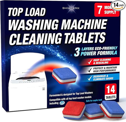 Washing Machine Cleaner Tablets 14 Pack for HE Top Load - Eco Friendly Washer Machine Cleaning Tablets - 3 Layers Septic Safe Wash Machine Full Deodorizer Descaler Protector - 1 Plus Year Supply