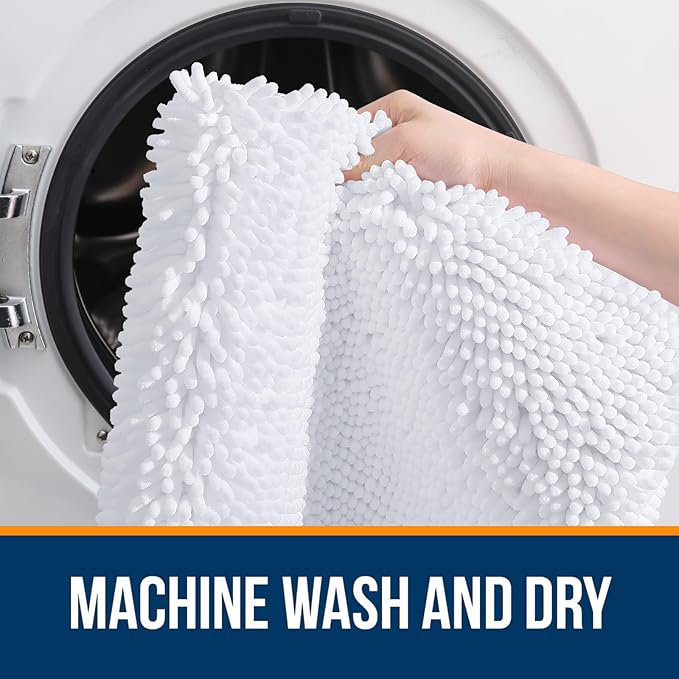 OLANLY Bathroom Rugs 50x30, Extra Soft Absorbent Chenille Bath Rugs, Rubber Backing Quick Dry, Machine Washable Bath Mats for Bathroom Floor, Tub and Shower, Home Decor Accessories, White