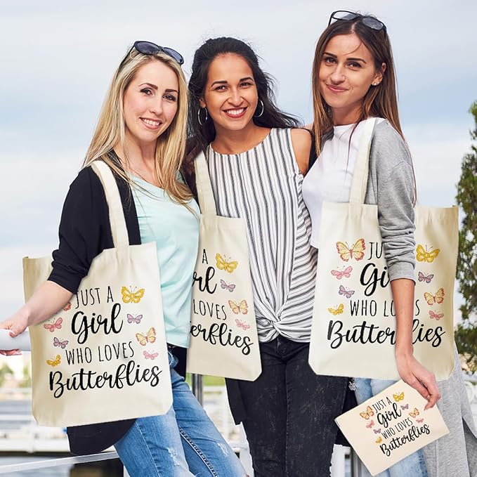 A Girl Loves Butterflies, Butterfly Decor Stuff Accessories, Butterfly Gifts for Women, Cute Canvas Tote Bag Makeup Bag for Women Friend Birthday Weekender Wedding Beach Shopping Mothers Day Christmas