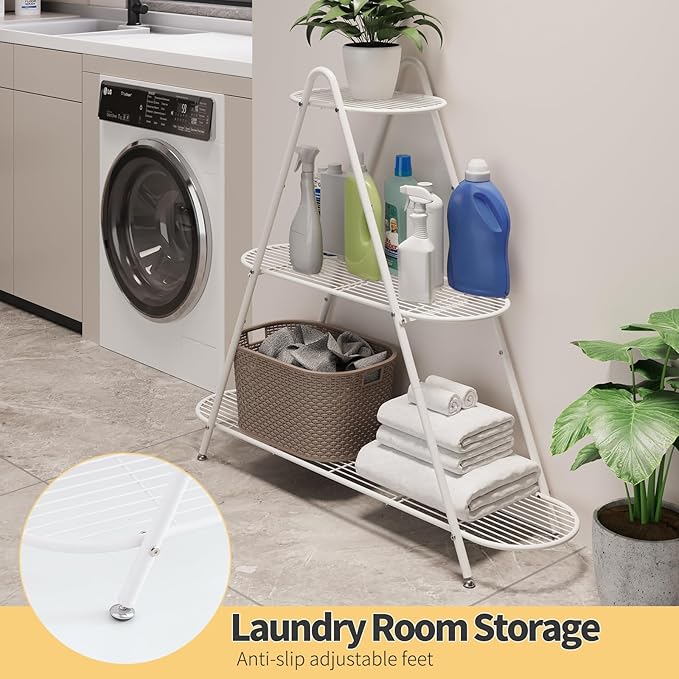 Plant Stand for Patio, 3-Tier Metal Plant Shelf–Indoor/Outdoor Display Rack for Multiple Pots, Heavy Duty Plants, Garden Flower Organizer (White)