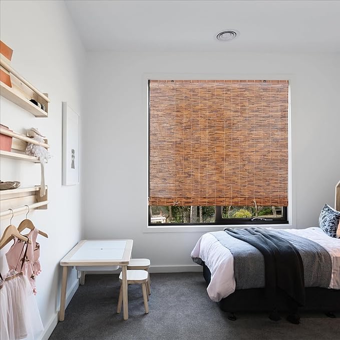 Bamboo Privacy Blinds, Cordless Outdoor Bamboo Roll up Shades for Patio Porch, 30" 34" 40" 45" 50" 55" 65" 70" Cordless Roll up Shade Roman Shades for Home Decor Balcony