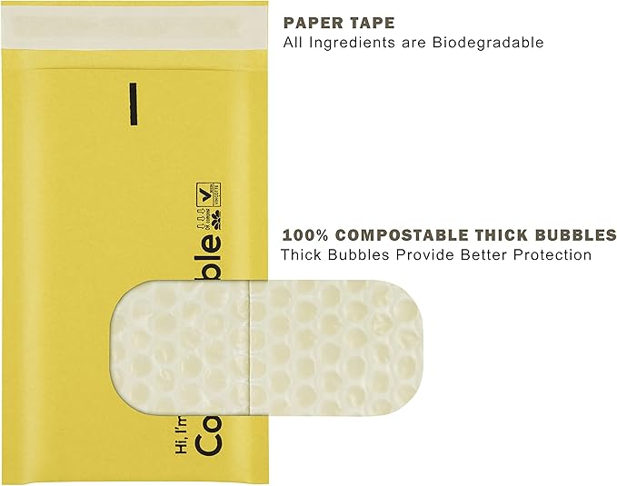 4x8 100% Biodegradable Bubble Mailers,25 Count #000 Compostable Padded Packaging Wrap Envelopes Pouches Eco Friendly Self Seal Bags