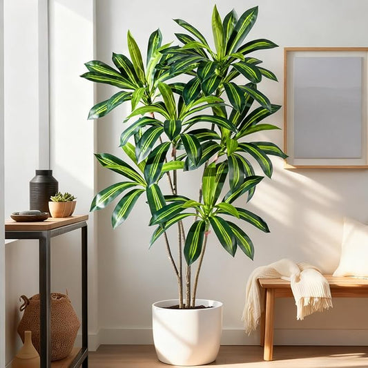 Artificial Dracaena Plant 5FT - Realistic Fake Dracaena Tree Tall Large Faux Silk Plants Fake Floor Potted Artificial Plants for Home Decor, Office Plants