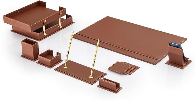 Bonded Set Luxury Leather Desk Pad & Desk Organization Essentials Desk Organizer Leather Desk Organizers
