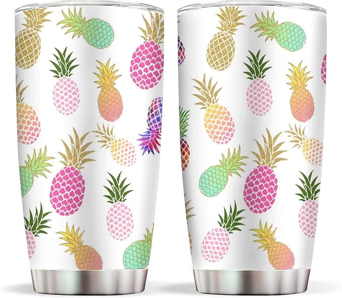 20 oz Pineapple Insulated Tumblers with Straw and Lid, Reusable Stainless Steel Coffee cup Travel Mug for Women's Hot and Cold Drinks Gift