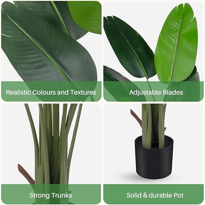Artificial Bird of Paradise Tree for Home Decor, Fake Plants Areca Palm Tree Fake Silk Banana Leaf Tropical Trees Faux Tropical Palm Potted Dypsis Lutescens for Home Office Decor Housewarming