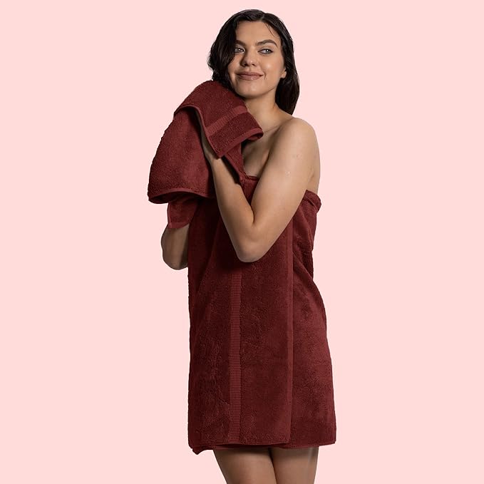 Chakir Turkish Linens 100% Cotton Premium Turkish Towels for Bathroom, 2 Large Bath Towels, 2 Hand Towels, 2 Washcloths (6-Piece Towel Set, Cranberry)