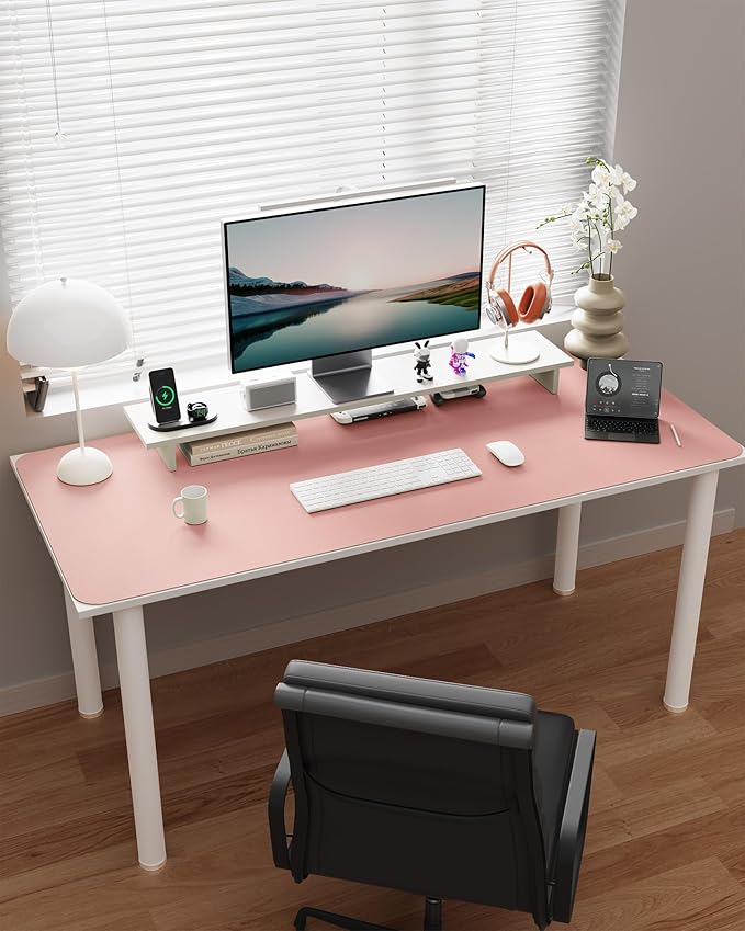 YSAGi Double-Sided Desk Pad, Leather Desk Mat, Eco Cork Desk Pad Protector, Large Mouse Pad for Desk, Waterproof Desk Blotter Pad, Desk Writing Pad for Office Work/Home (Pink+Cork, 47.2" x 23.6")