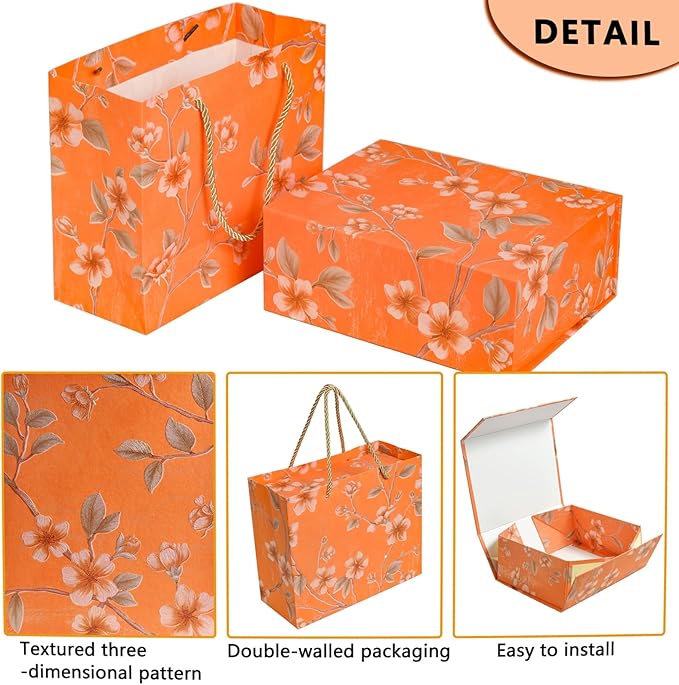 Luxury Gift Box with Magnetic Lid, Finished Size 9.8×7.9×4 In,Collapsible Rectangle Storage Box with Gift Bag for Wedding,Birthday, Party,Christmas,Valentine's Day‘s Gift