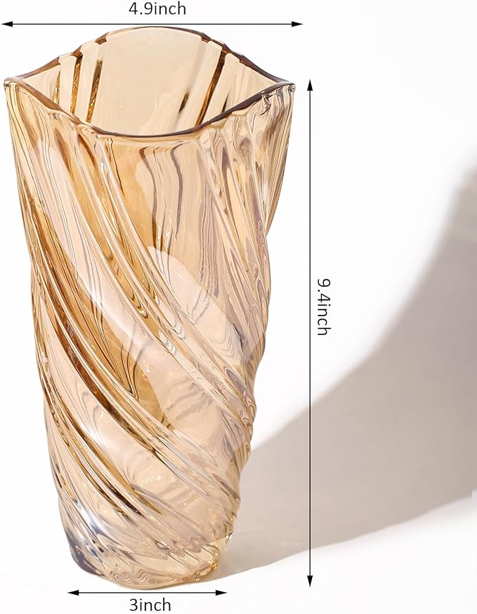 Glass Vase,Elegant Spiral Decorative Centerpiece for Home, Office,Wedding, Stylish Blown Glass Flower Vase