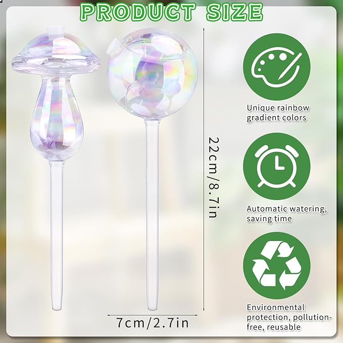 Hysagtek 4 Pack Plant Watering Globes, Self Watering Planter Insert, Plant Watering Bulbs Devices for Indoor and Outdoor Plants, Hand Blown Clear Glass Mushroom Watering Bulbs