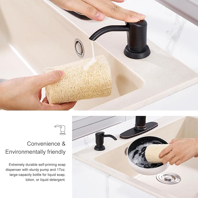 GAGALIFE Soap Dispenser for Kitchen Sink, ABS in Counter Soap Dispenser(Oil Rubbed Bronze), with 17 Ounce Large Pet Soap Bottle, Refill from The Top, Venetian Bronze