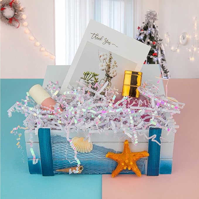 8.5oz Crinkle Paper Filler, Gift Baskets Gift Boxes Crafts Shredded Cut Paper Packaging Decorative Stuffing & Cushioning Confetti for Easter Birthday Wedding Party Favor Diamond White