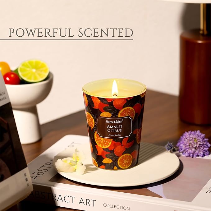 HomeLights 1-Wick Candles for Home Scented - 6.7oz Soy Wax Blend Candle Long-Lasting Fragrance, Eclectic Mixed Styles Home Decor and Housewarming Gifts, Amalfi Citrus