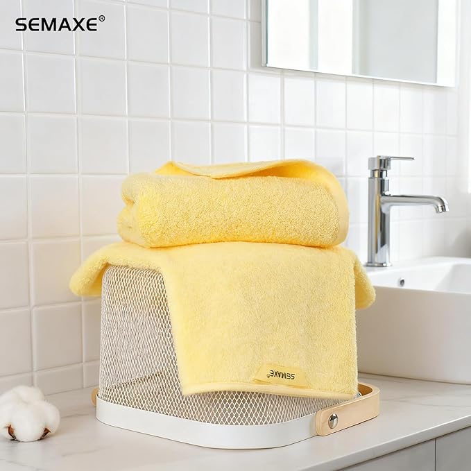 SEMAXE Yellow Hand Towels for Bathroom, 100% Cotton Towels with Hanging Loops, Hotel Spa Quality Absorbent Towels, 27" L x 16" W, 4 Piece Hand Towels, Gift Box Packaging