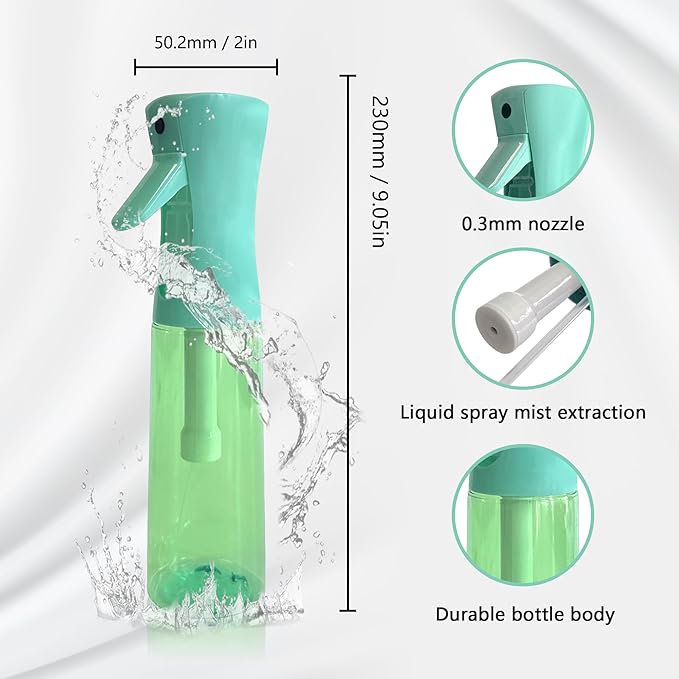 Spray Bottle for Hair Continuous Ultra Fine Mist (300ml) 360° Multi Spray Bottle for Plants, Cleaning, Skin Care Leakproof & Durable 2 Pack