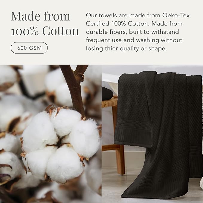 NY Loft Bath Towel 4 Pack, 100% Cotton, Super Soft & Absorbent, Quick-Dry, Textured, Durable, Premium Thick, 30" x 52", Black