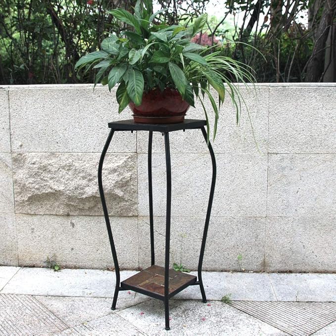 Zhongma 2 Tier 30" Tall Plant Stand with Colorful Slate Top for Balcony, Home, Garden, Backyard Patio with Adjustable Leveling Feet