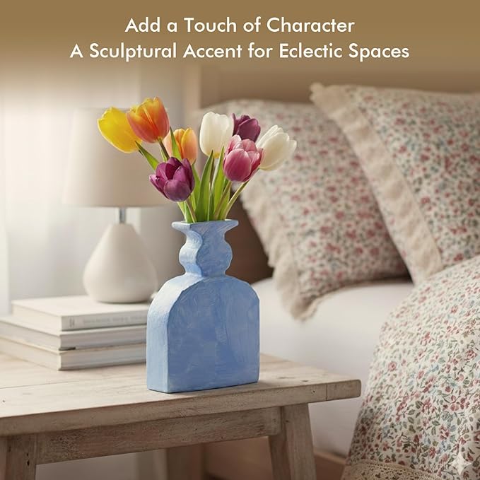 Ceramic Vase, Small Blue Vases Home Decor,Fall Décor Modern Farmhouse Vases for Home Decor, Organic Decor Accents for Living Room, Shelf, Table, Entryway