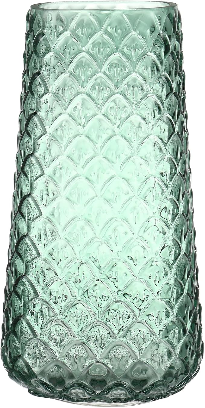 Glass Vase, Green Flower Vase for Bouquet, Large Glass Vases for Flowers, Modern Vases for Living Room, Bedroom, Dining Table, Office, Kitchen, Wedding, 9 Inches