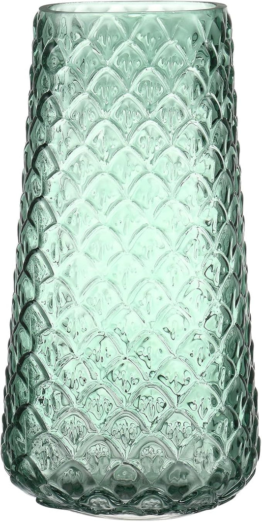 Glass Vase, Green Flower Vase for Bouquet, Large Glass Vases for Flowers, Modern Vases for Living Room, Bedroom, Dining Table, Office, Kitchen, Wedding, 9 Inches