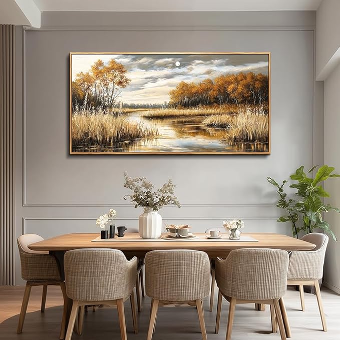 QIYILEXWART Large Wall Decor For Living Room Canvas Wall Art For Office Modern Wall Decorations For Bedroom Trees and Rivers Landscape Painting Farmhouse Pictures Artwork Room Home Decor 24x48 In