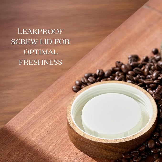 Glass Canister Set of 5 with Acacia Wood Lids Airtight Food Storage Jars for Kitchen Pantry Organization Containers for Spaghetti, Flour, Sugar, Coffee, Tea, Overnight Oats Yogurt More