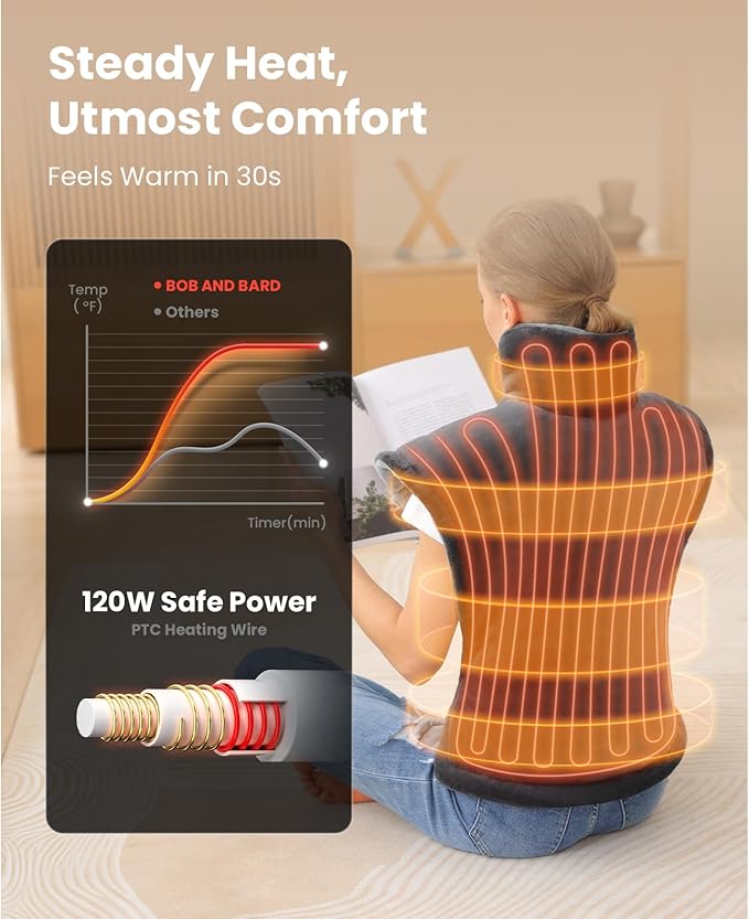 BOB AND BRAD Heating Pad for Back Pain Relief, FSA Edge-Weighted Electric Heat Pad for Neck HSA Eligible, Shoulders &Full Body Relief, Fast Heating, ETL Certified, Gift for Women Men Family 24"x34"