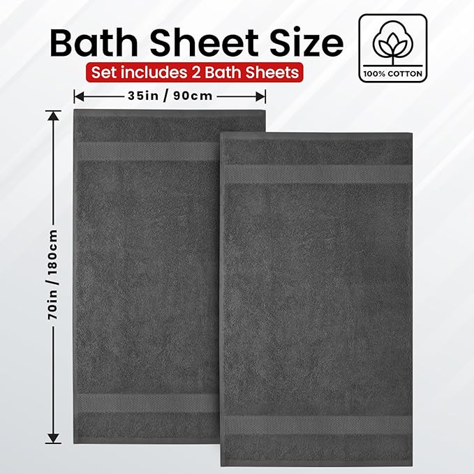 Infinitee Xclusives– Luxury Bath Sheets Towels – 2 Pack 600 GSM (35X70 Inches)– 100% Ring Spun Cotton Large Bath Towels for Bathroom (Shadow Grey, Bath Sheet Pack of 2)