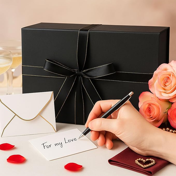 VGOODALL Black Gift Box, 14x8.7x4.3 Inches Large Gift Boxes with Magnetic Lids for Presents Anniversary Wedding Groomsman Proposal Birthday