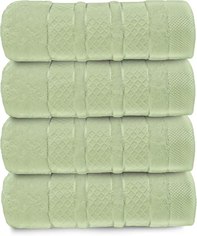 Premium Towel Set: Super absorbent, quick-drying, soft, plush. Features hanging loop, fade-resistant, eco & skin-friendly dyes. Luxury dobby design for bath or spa. (Sage Green, Bath Towel Set of 4)