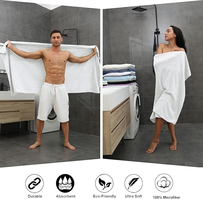 Smuge Bath Towel Set, 4-Piece 35x70 Inches, Extra Large Microfiber Bath Towels, Quick Dry, Lightweight, Soft, Highly Absorbent, White