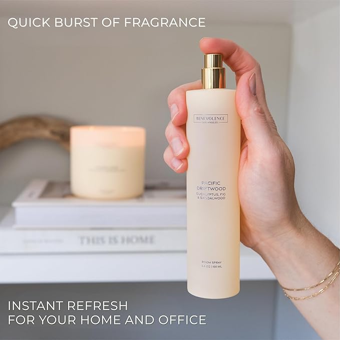Eucalyptus, Fig & Sandalwood Room Spray | Benevolence LA Pacific Driftwood | 3.4oz | Home, Pillow & Linen Fragrance Spray | Low VOC, No Alcohol | Holiday & Christmas Gift | Malibu Sands Collection