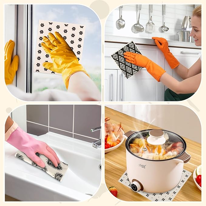 Lucomb 10 Pack Swedish Dish Cloths Reusable for Kitchen, Super Absorbent Kitchen Dishcloth Decorative, Quick Drying Cleaning Cloths Replace Paper Towels for Washing Dishes