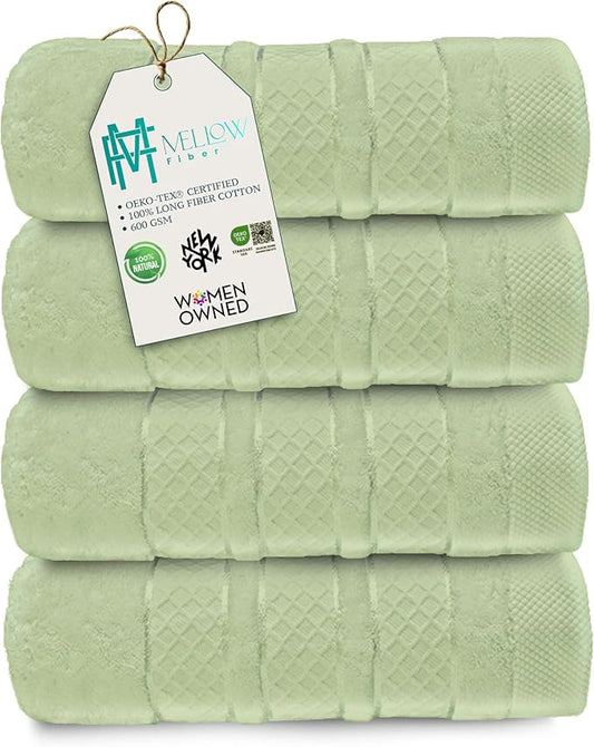 Premium Towel Set: Super absorbent, quick-drying, soft, plush. Features hanging loop, fade-resistant, eco & skin-friendly dyes. Luxury dobby design for bath or spa. (Sage Green, Bath Towel Set of 4)