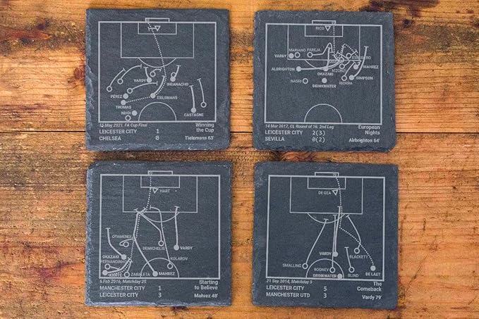 Greatest Leicester City Plays: Slate Coasters (Set of 4) | Best Gift Idea for Sports Lovers | Leicester City Historic Moments Gifts
