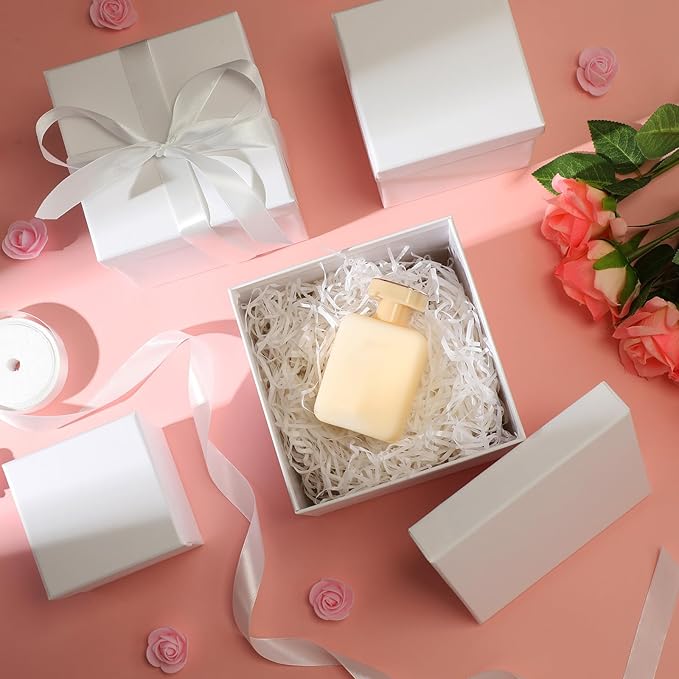 Cholemy 5 Pcs Square Nesting Boxes Decorative Gift Boxes with Lid and Ribbon Assorted Sizes Wrap for Wedding, Thanksgiving, Christmas, Anniversary, Birthday, Bridal Party(White)