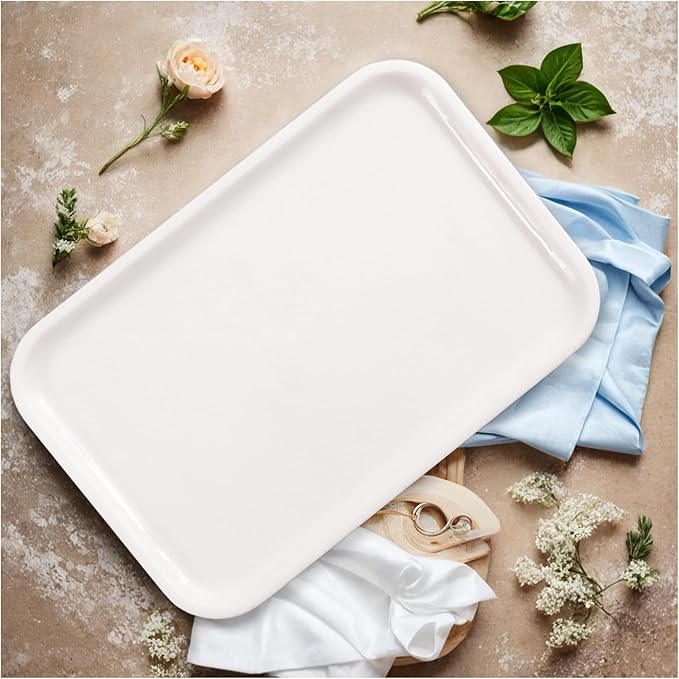 Yew & Tulip Natural Marble Vanity Tray, 12"x 8"x 0.7" Glossy White Serving Tray for Bathroom, Kitchen, Vanity, Home Decor, Wedding etc. (Polished White)