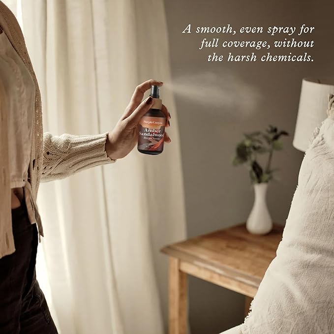 Purple Canyon Amber & Sandalwood Room Spray — 4 oz Natural Linen & Room Freshener — Warm, Woody & Resinous Fragrance Mist — Cozy Home Ambiance — Premium Natural Fragrance Oils