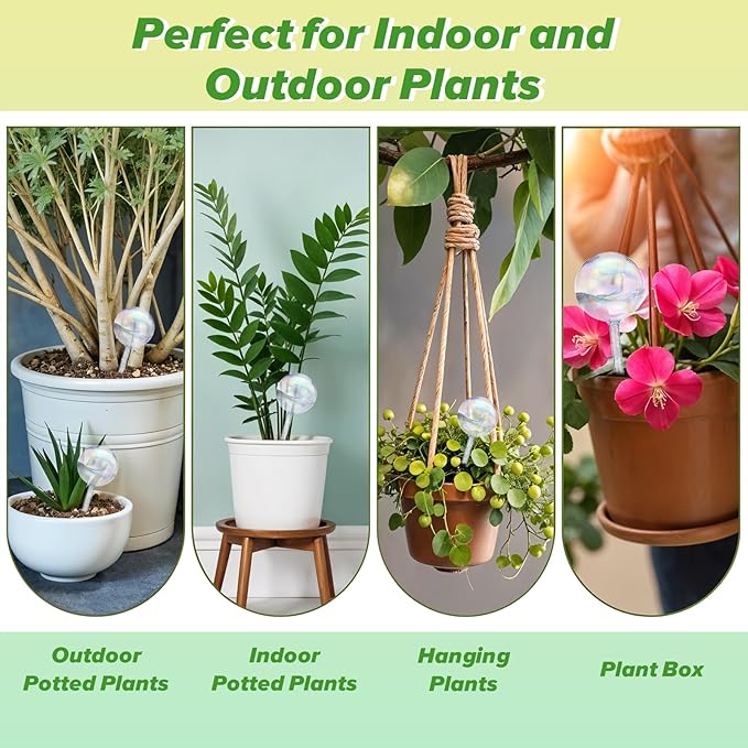 Plant Watering Globes, 6PCS Iridescent Rainbow Gradient Color Clear Glass Bulbs Self Watering Spikes Planter Insert, Automatic Plant Waterer Bulbs Devices for Various Plants