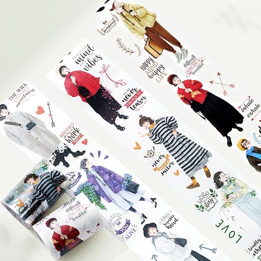 WT First Encounter Wide Washi Tape, Single Roll, Original Designs, Fashion Girls Decorative Tape, Modern Character Figures for Journaling, Bujo Planner Supplies, DIY Paper Tape