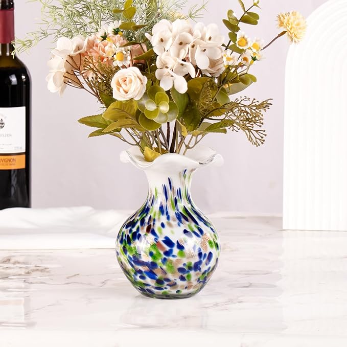 KAMMAK Colored Glass Vase, Beautiful Hand Blown Decorative Vase, Modern Art Vase for Flower Mantle Dining Table Centerpiece, Entryway Living Room Wedding Decoration, FH005