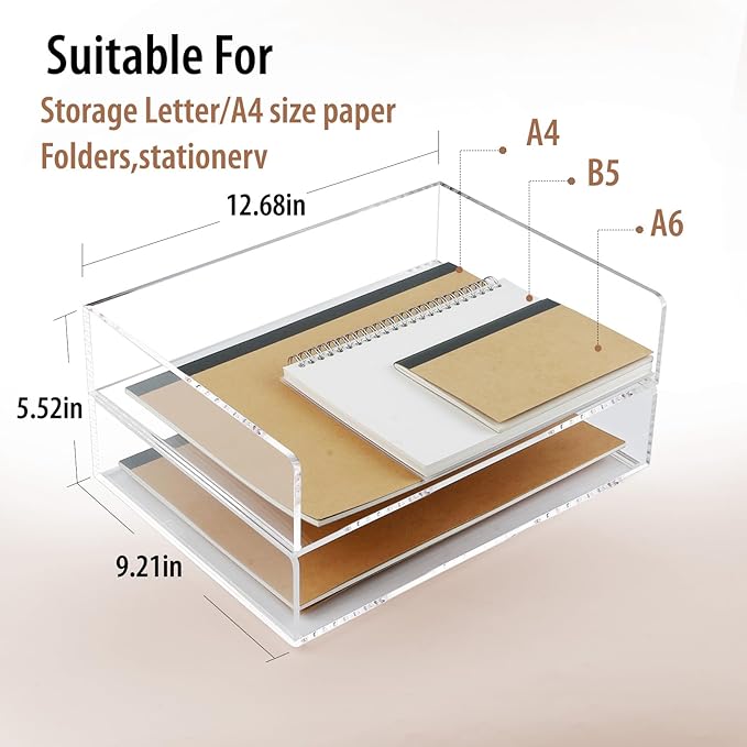 4 Pack Acrylic Paper Tray Organizer for Desk Clear File Organizer,Acrylic Desk Organizers and Accessories Sorter,Perfect for File Paper, Ipad, Letter, A4 Office File, Books, Notes.