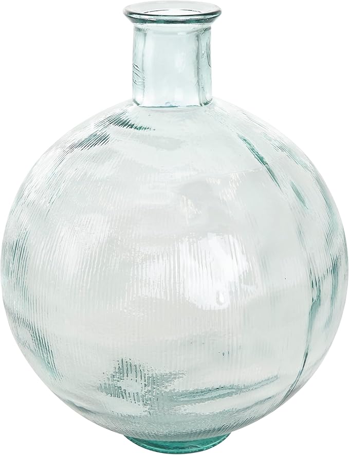 Deco 79 Recycled Glass Handmade Decorative Vase Ribbed Spanish Bottle Centerpiece Vase, Flower Vase for Home Decoration 13" x 13" x 17", Clear
